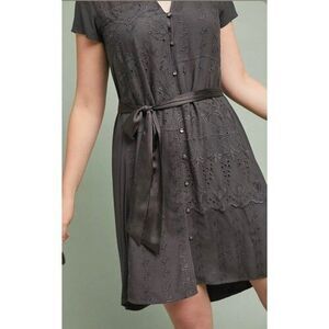 TINY ANTHROPOLOGIE Large Stone Harbor Eyelet Shirt Dress Womens Gray